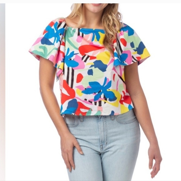 crosby. Tops - Crosby By Mollie Burch Campbell Multicolor Flutter Sleeve Top - Large